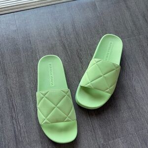Bottega Veneta Lime Quilted Slide Sandals